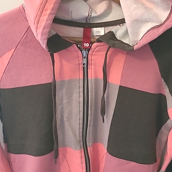 Y2K Zipup hoodie, Color Blocks Pink/brown, side pockets, Long Sleeve Size 10. - Picture 4 of 6